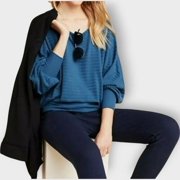 Saturday Sunday Shawna Hacci Velour Dolman Sleeve Sweater Blue Viscose Ribbed M - Picture 10 of 12